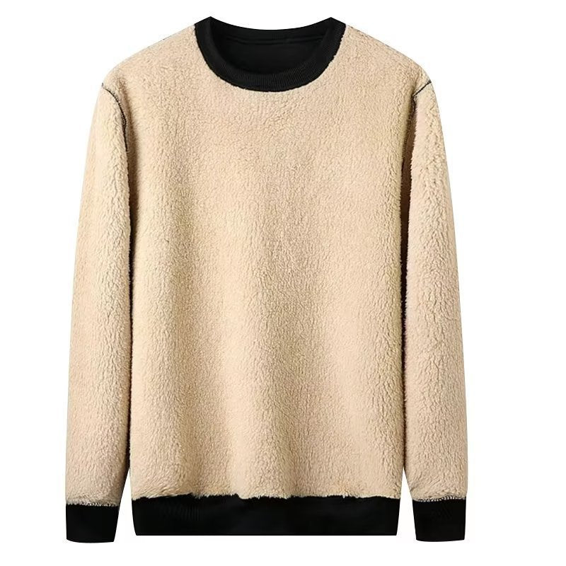 Men's Fleece-Lined Round Neck Loose Fit Thickened Sweatshirt