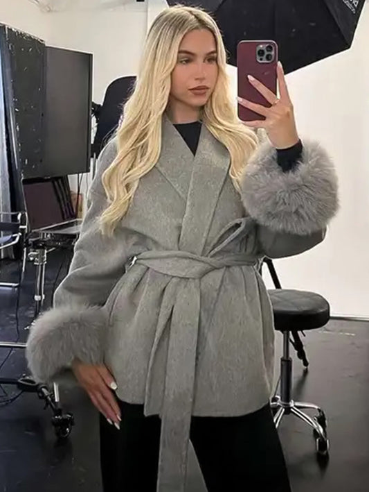 Wool coat, short-style overcoat