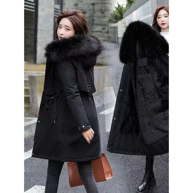 Women's Mid-Length Fleece-Lined Cotton Padded Coat