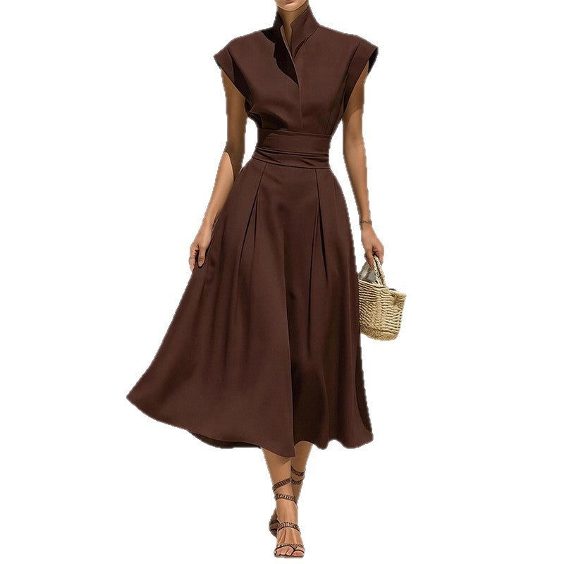Elegant Stand Collar Flutter Sleeve Dress