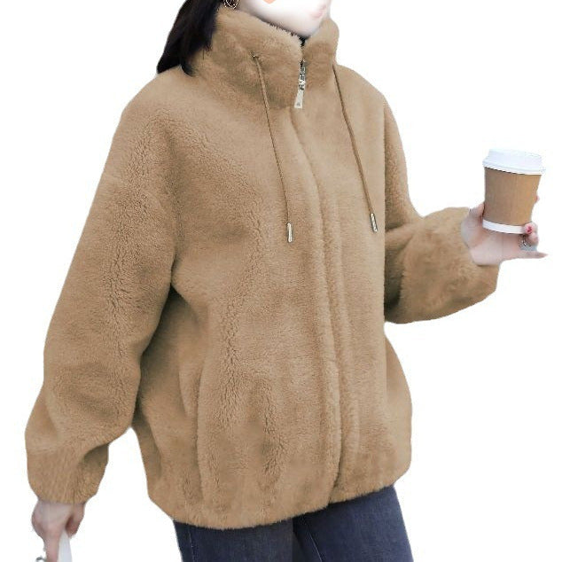 Women Double-Sided Velvet Warm Zip Up Cardigan