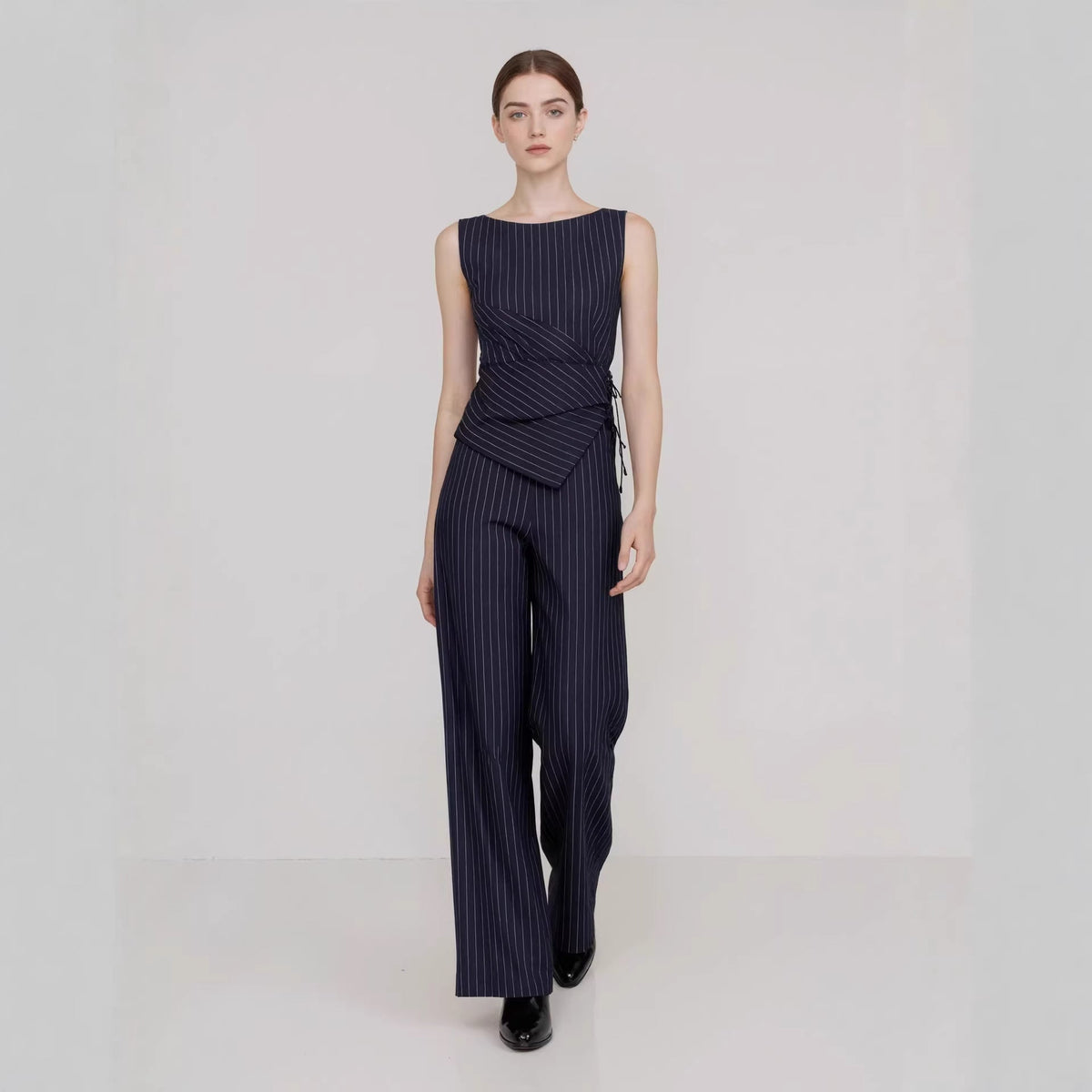 Striped Sleeveless Top and Straight-Leg Pants Set