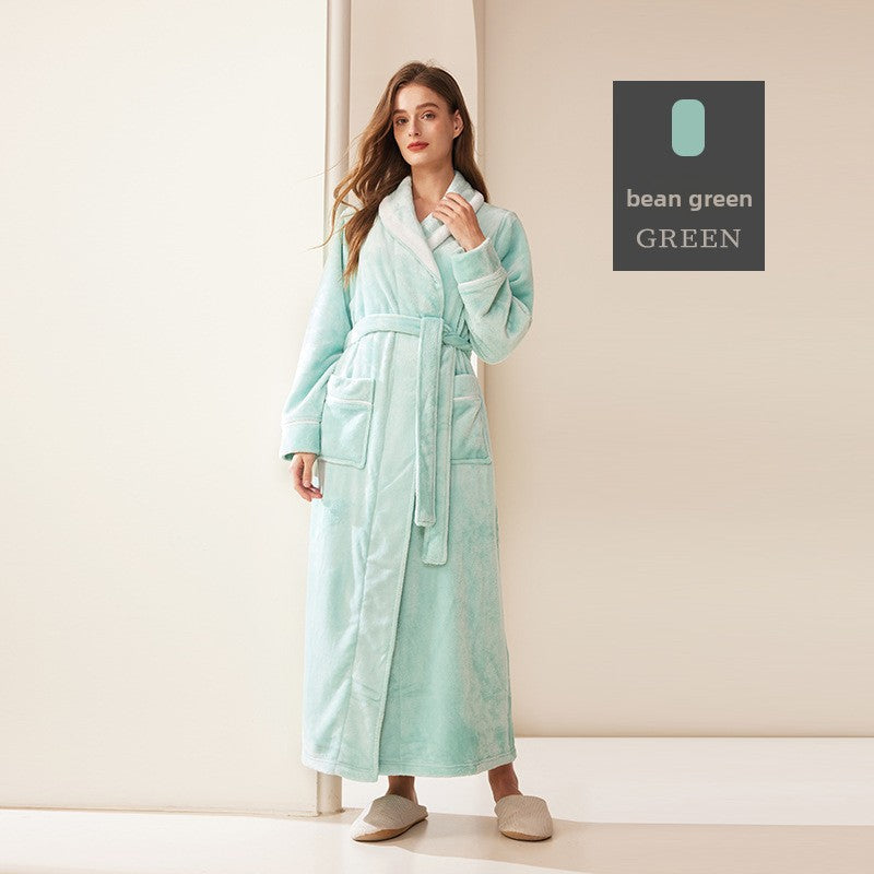 Thickened Long Coral Velvet Flannel Bathrobe for Couples