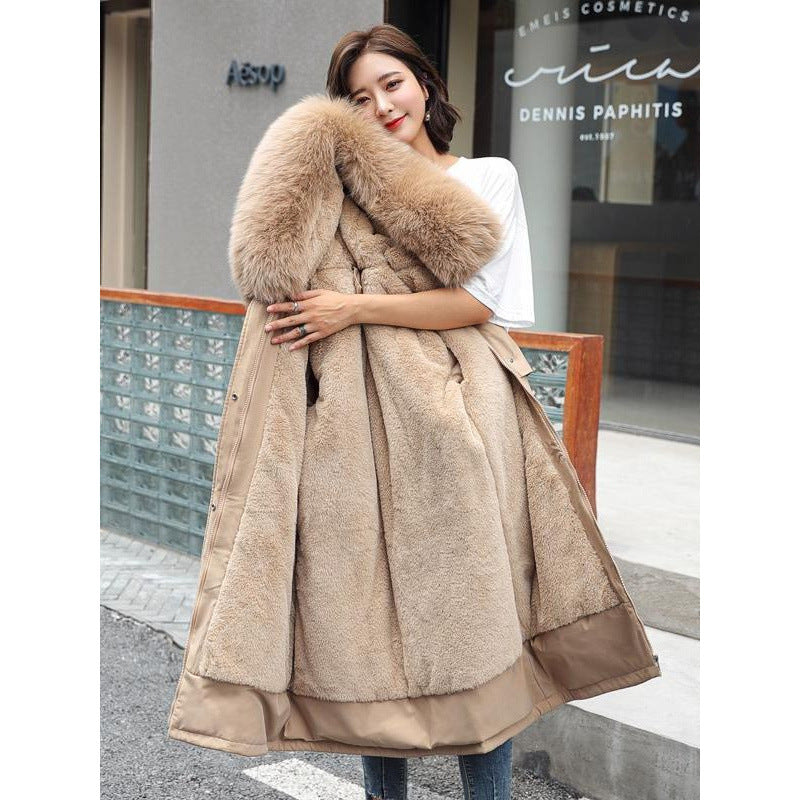 Women's Mid-Length Fleece-Lined Cotton Padded Coat