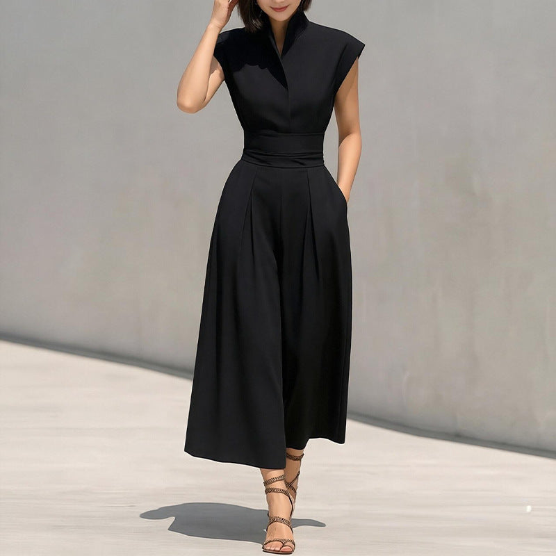Elegant Stand Collar Flutter Sleeve Dress