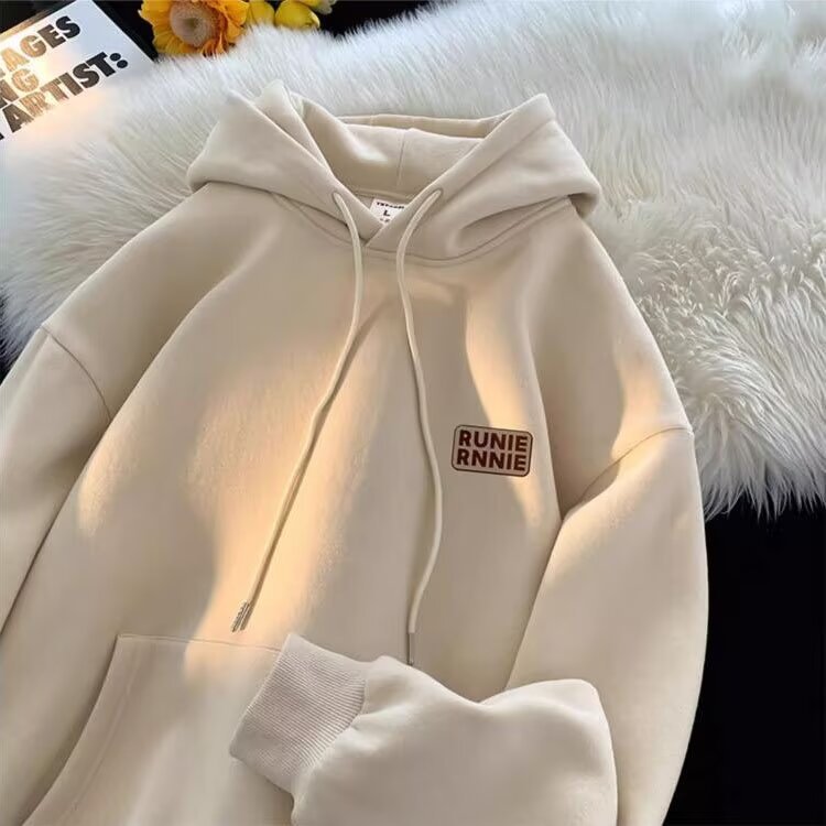 Men's corduroy hooded sweatshirt with loose letter-printed hooded top