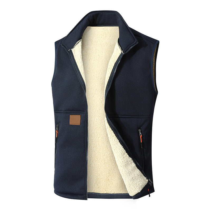 Men?s Lamb Wool Fleece Lined Stand Collar Sleeveless Vest