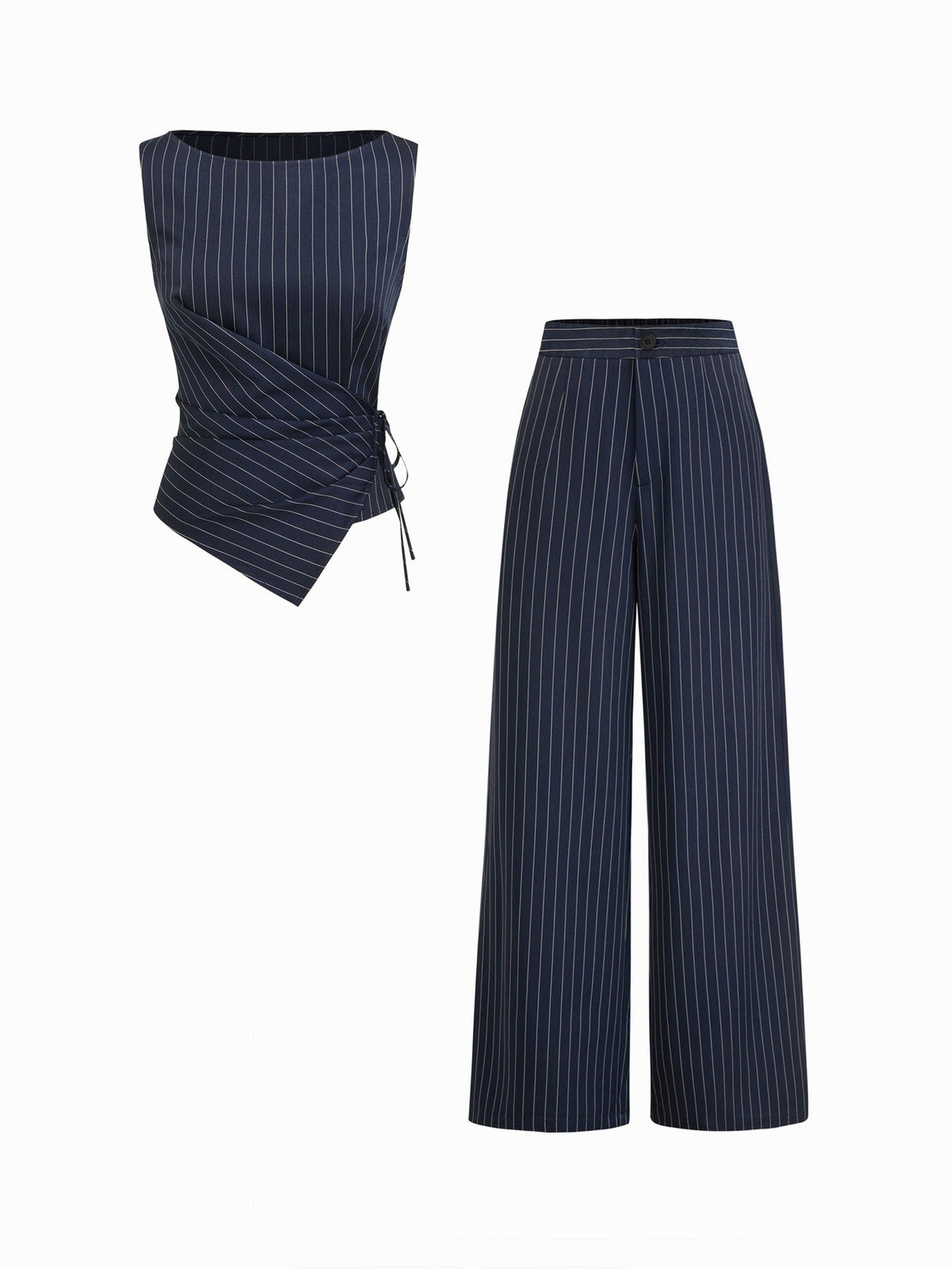 Striped Sleeveless Top and Straight-Leg Pants Set