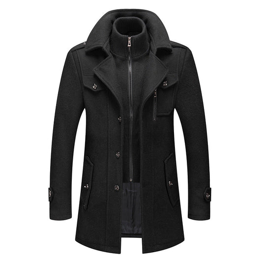 Mens Business Wool Coat Double Collar