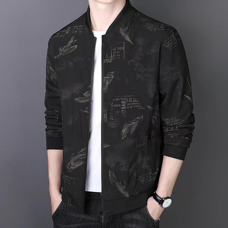 Men's Stand Collar Lightweight Zip-Up Jacket Loose Fit Outerwear