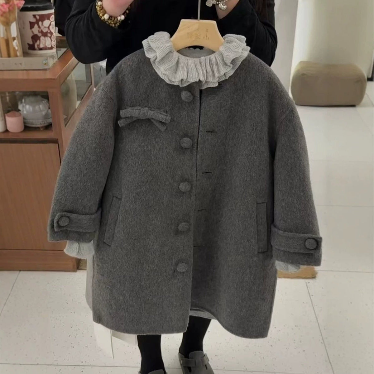 Vintage bow tie thick wool coat