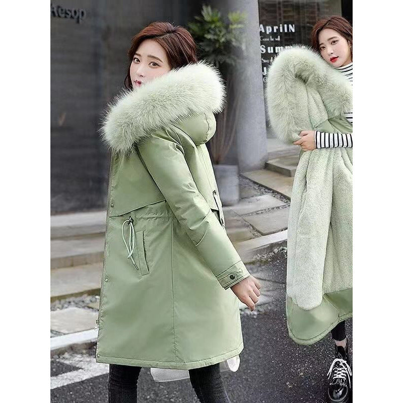 Women's Mid-Length Fleece-Lined Cotton Padded Coat