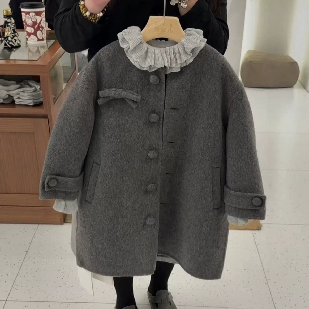 Vintage bow tie thick wool coat