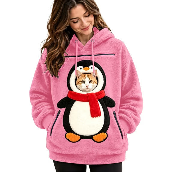 Mens Winter Warm Polar Fleece Lined Hoodie with 3D Printed Christmas Pattern and Zipper Pocket
