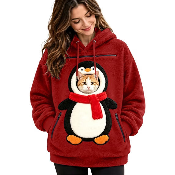 Mens Winter Warm Polar Fleece Lined Hoodie with 3D Printed Christmas Pattern and Zipper Pocket