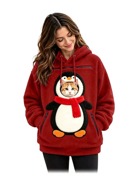 Mens Winter Warm Polar Fleece Lined Hoodie with 3D Printed Christmas Pattern and Zipper Pocket