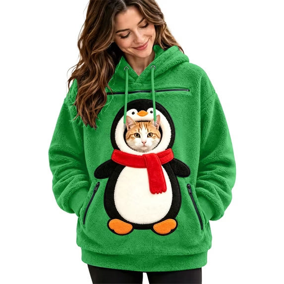 Mens Winter Warm Polar Fleece Lined Hoodie with 3D Printed Christmas Pattern and Zipper Pocket