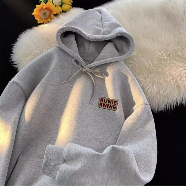Men's corduroy hooded sweatshirt with loose letter-printed hooded top