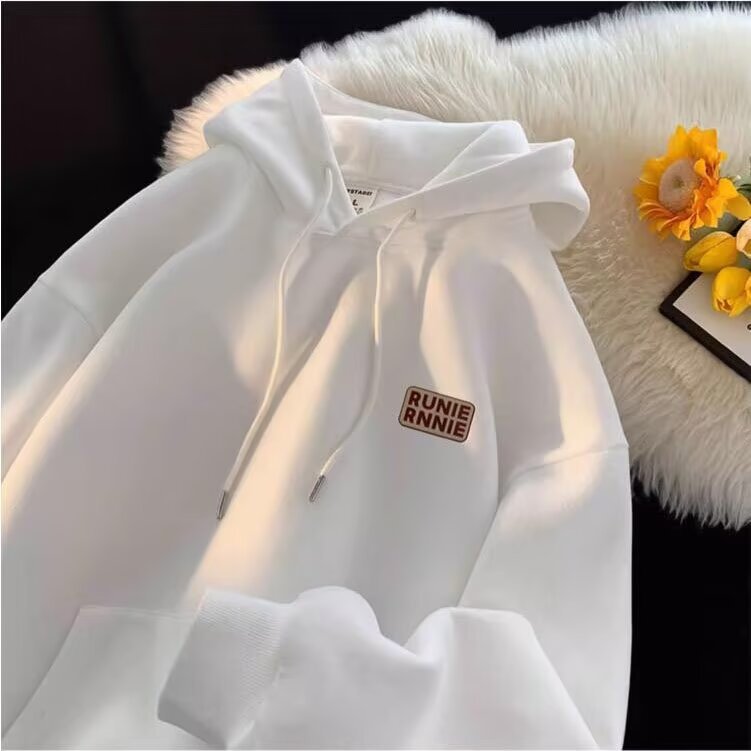 Men's corduroy hooded sweatshirt with loose letter-printed hooded top