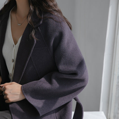 Women's Double-Sided 100% Wool Long Over-The-Knee Coat with Suit Collar