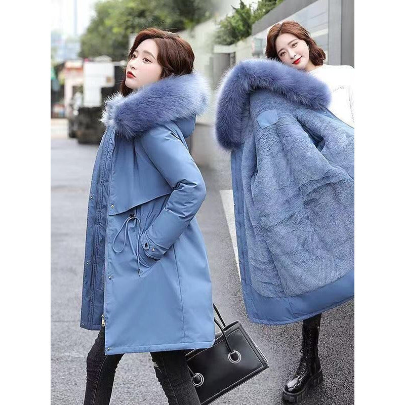 Women's Mid-Length Fleece-Lined Cotton Padded Coat