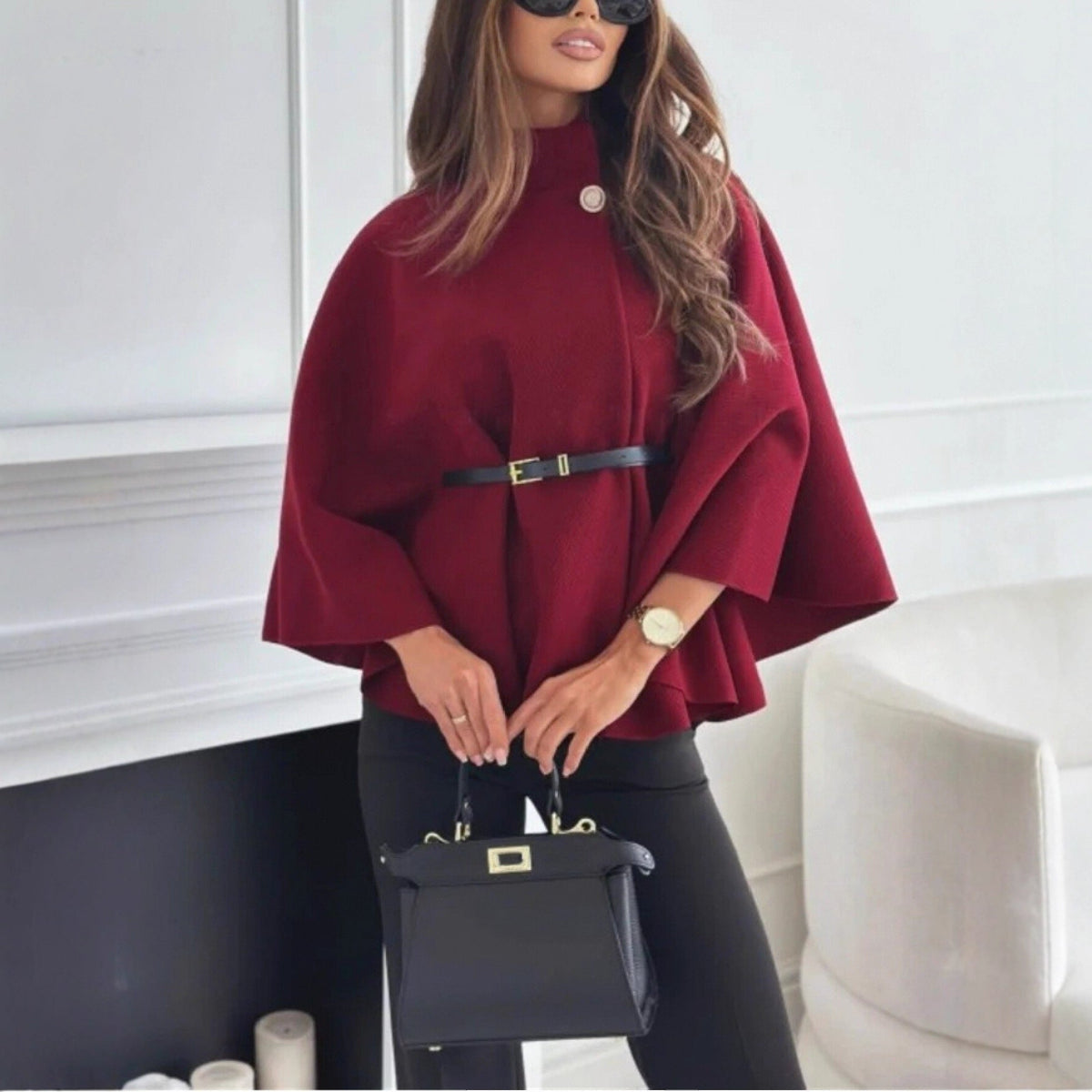 Women's Elegant Wool Cape Coat