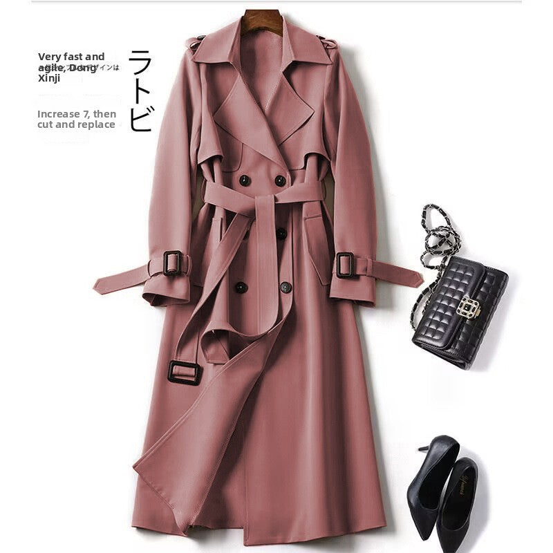 Women's Double-Breasted Lapel Long Sleeve Trench Coat