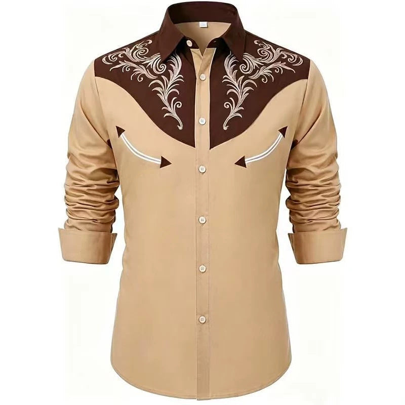 Mens Retro Western Long Sleeve Shirt