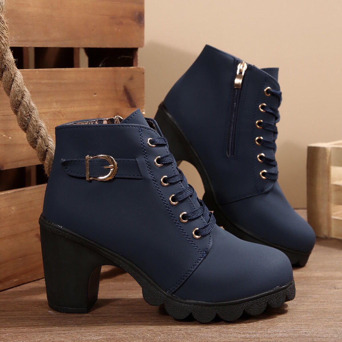 Womens High Heel Ankle Boots with Cross Strap