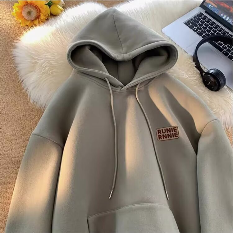 Men's corduroy hooded sweatshirt with loose letter-printed hooded top