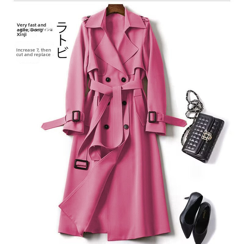 Women's Double-Breasted Lapel Long Sleeve Trench Coat