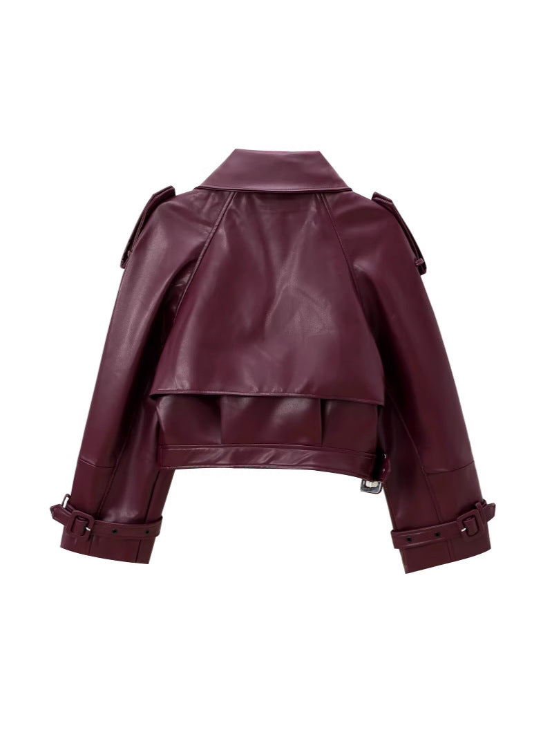 Women's Short Biker Jacket with 3D Texture Raglan Sleeve Lapel Coat