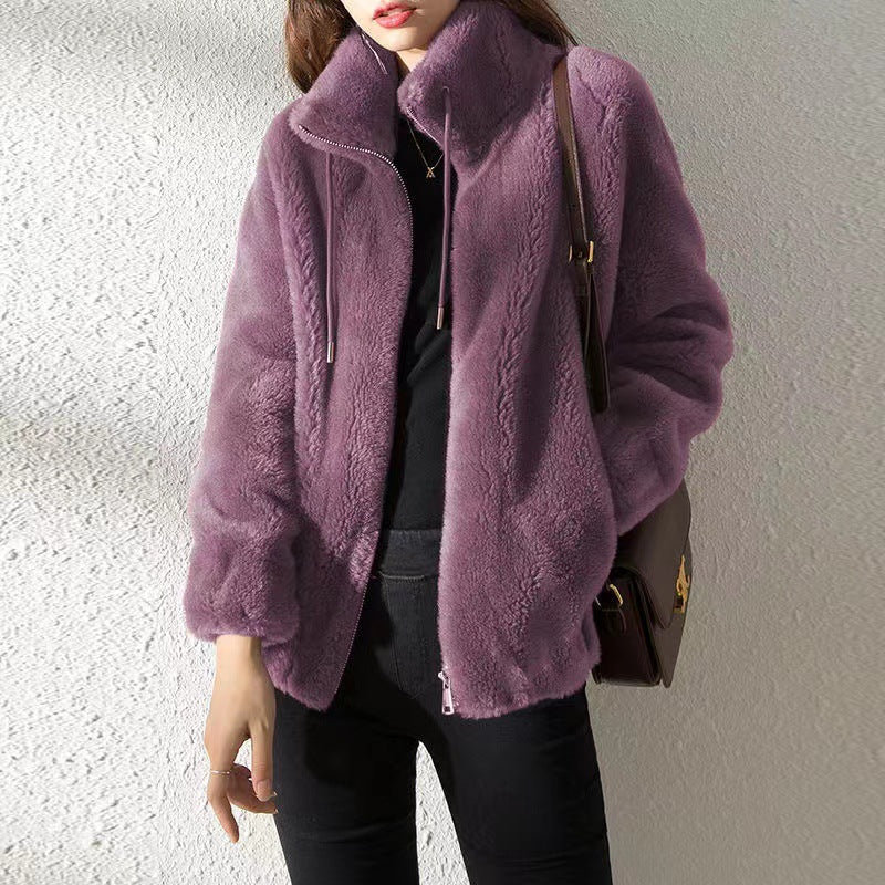 Women Double-Sided Velvet Warm Zip Up Cardigan