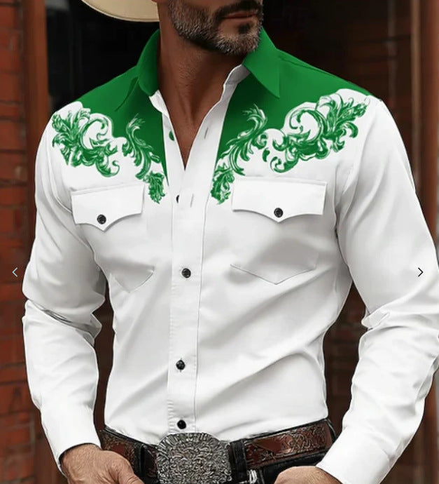 Long Sleeve Western Stand Collar Shirt