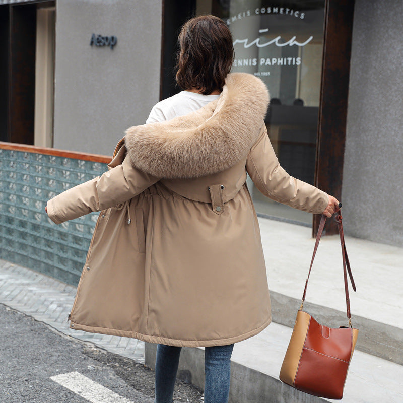 Women's Mid-Length Fleece-Lined Cotton Padded Coat