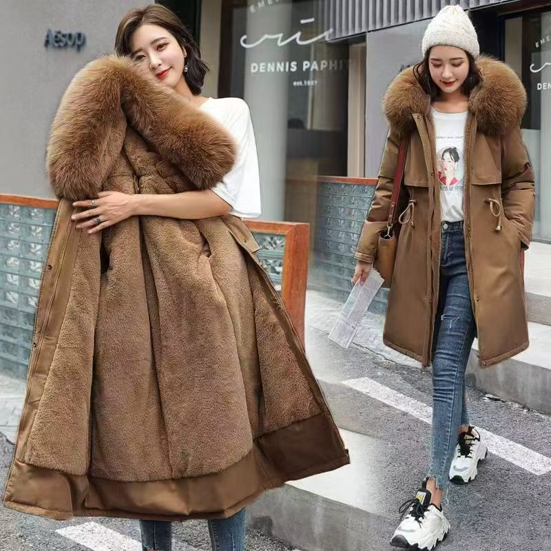 Women's Mid-Length Fleece-Lined Cotton Padded Coat