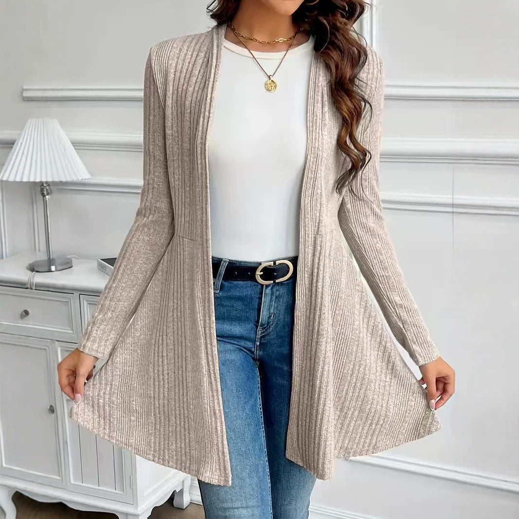 Women's Soft Brushed Ribbed Long Sleeve Open Cardigan