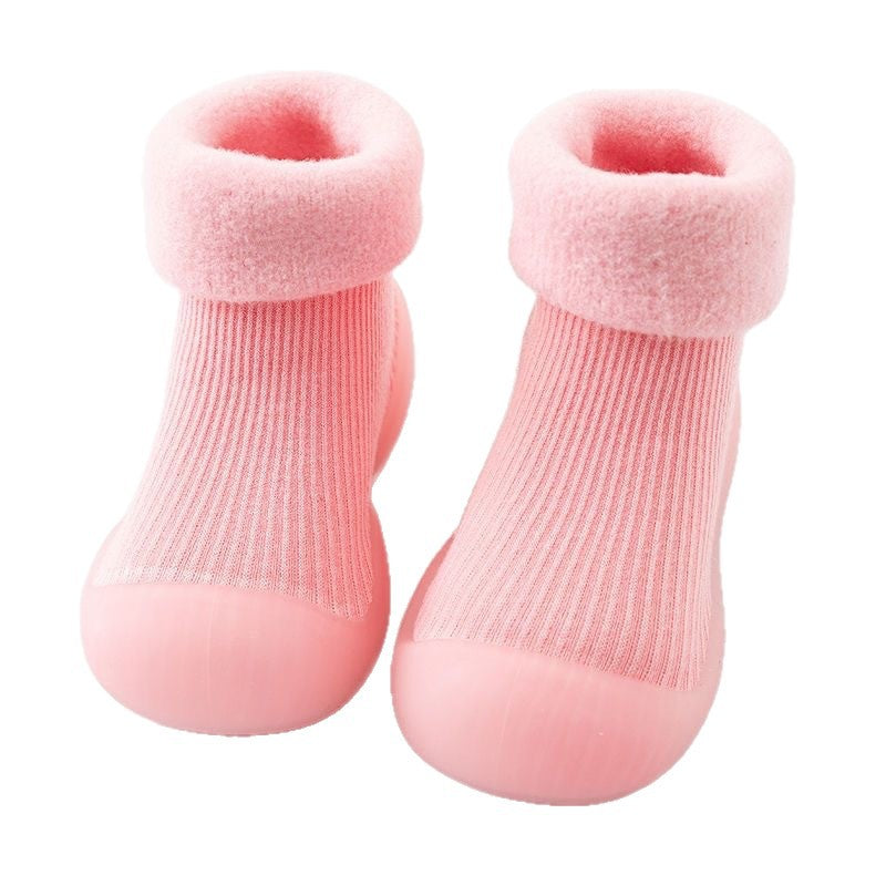 Baby Cotton Socks Shoes with Fleece Lining and Non-Slip Sole for Autumn Winter