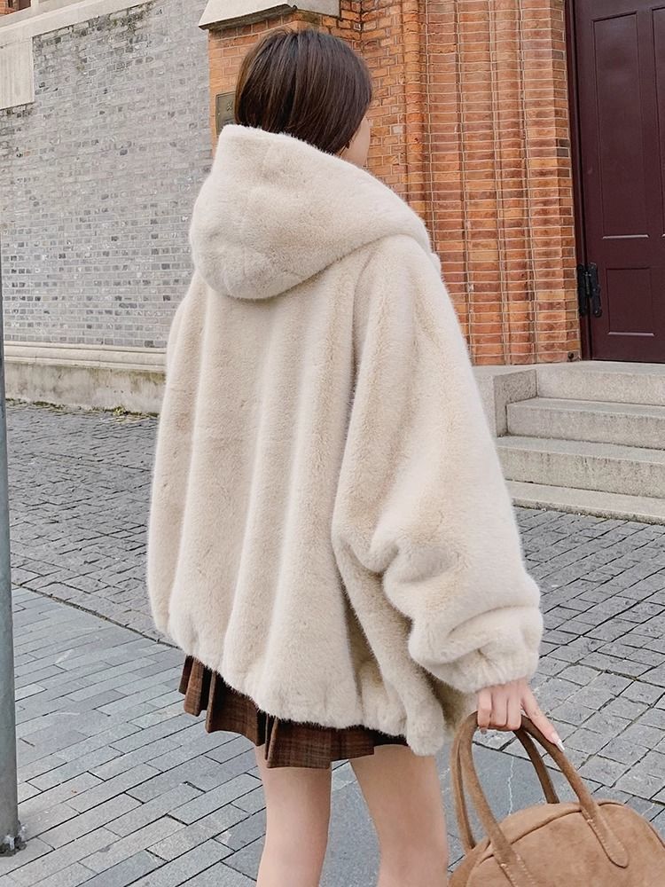 Women Short Plush Hooded Coat