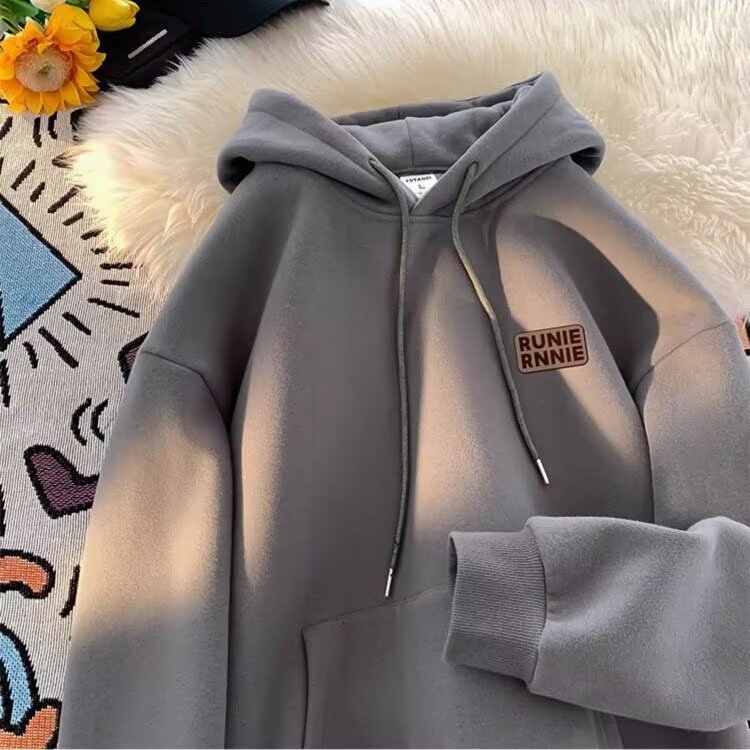 Men's corduroy hooded sweatshirt with loose letter-printed hooded top