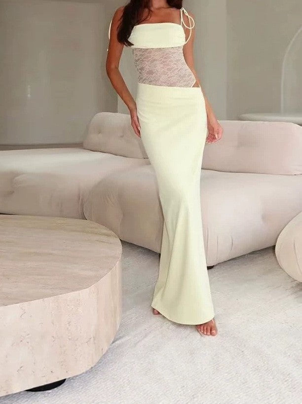 G25D001 Girls Spring and Summer New Solid Color Lace Sling Strap Rope dress Women