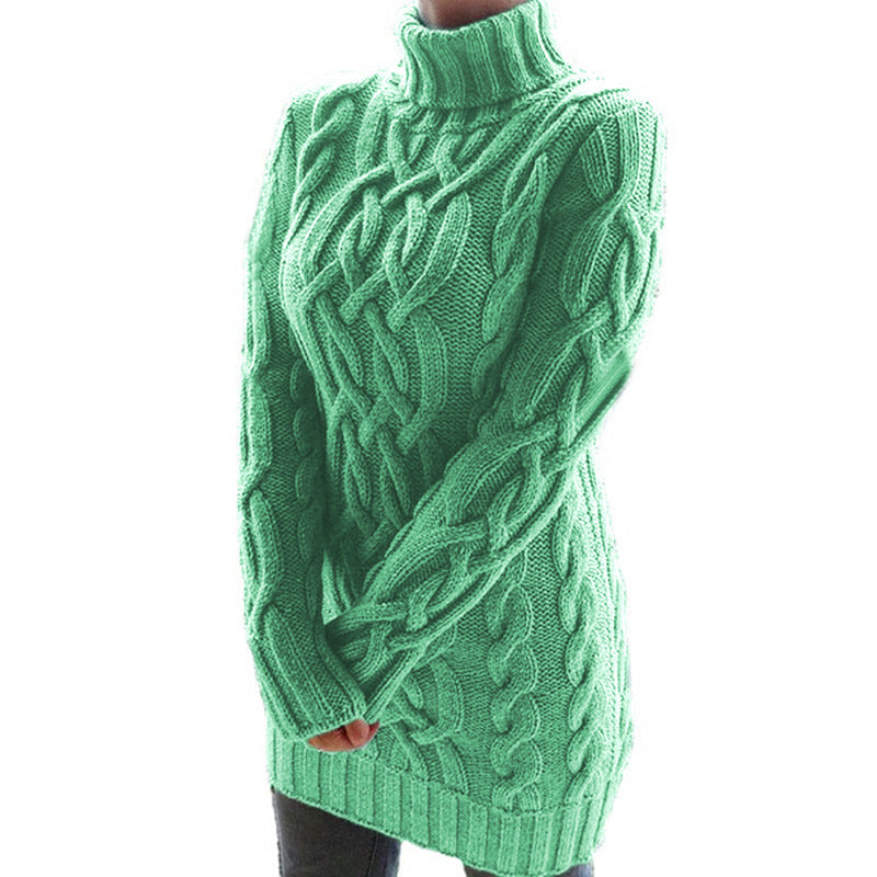 Womens Retro Cable Knit Turtleneck Sweater Dress