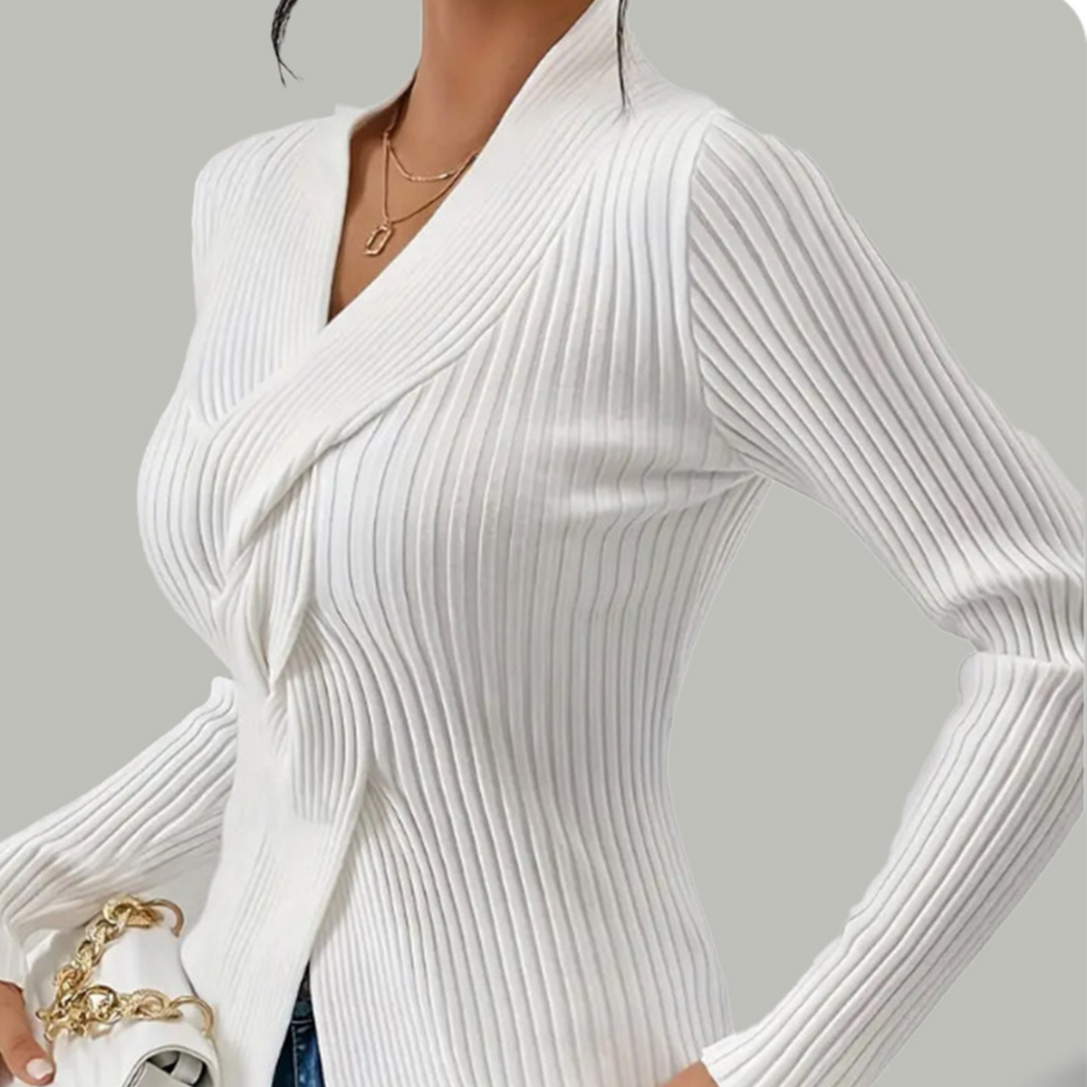 Women's Solid Color V-Neck Long Sleeve Slim Fit Knit Sweater