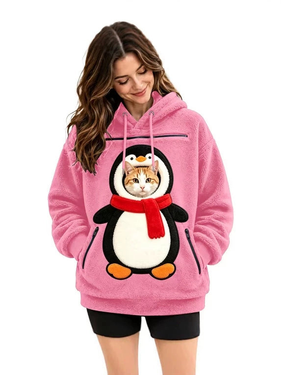 Mens Winter Warm Polar Fleece Lined Hoodie with 3D Printed Christmas Pattern and Zipper Pocket