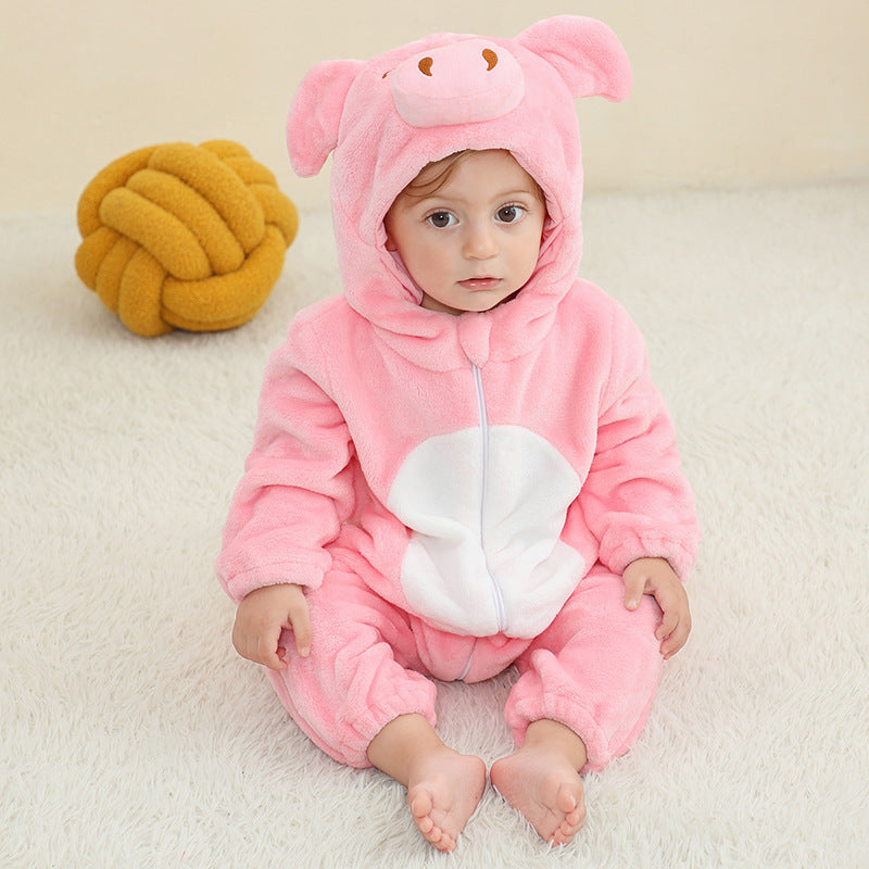 Animal Hooded Flannel Baby Jumpsuit