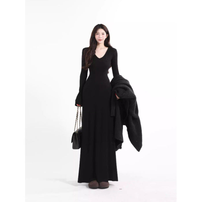 Petite High-End Black Knit Dress