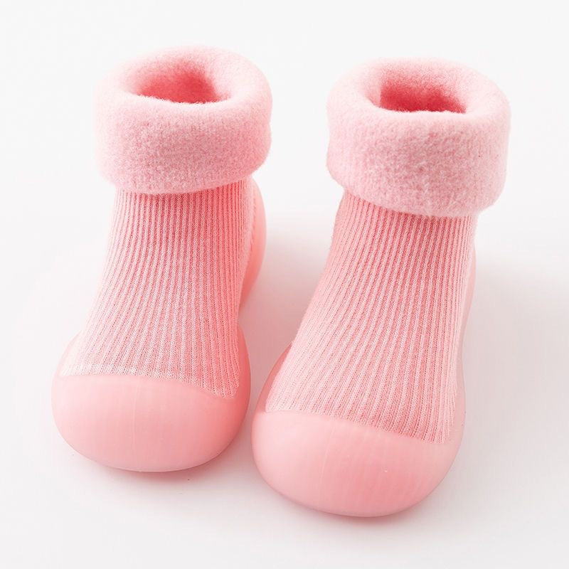 Baby Cotton Socks Shoes with Fleece Lining and Non-Slip Sole for Autumn Winter