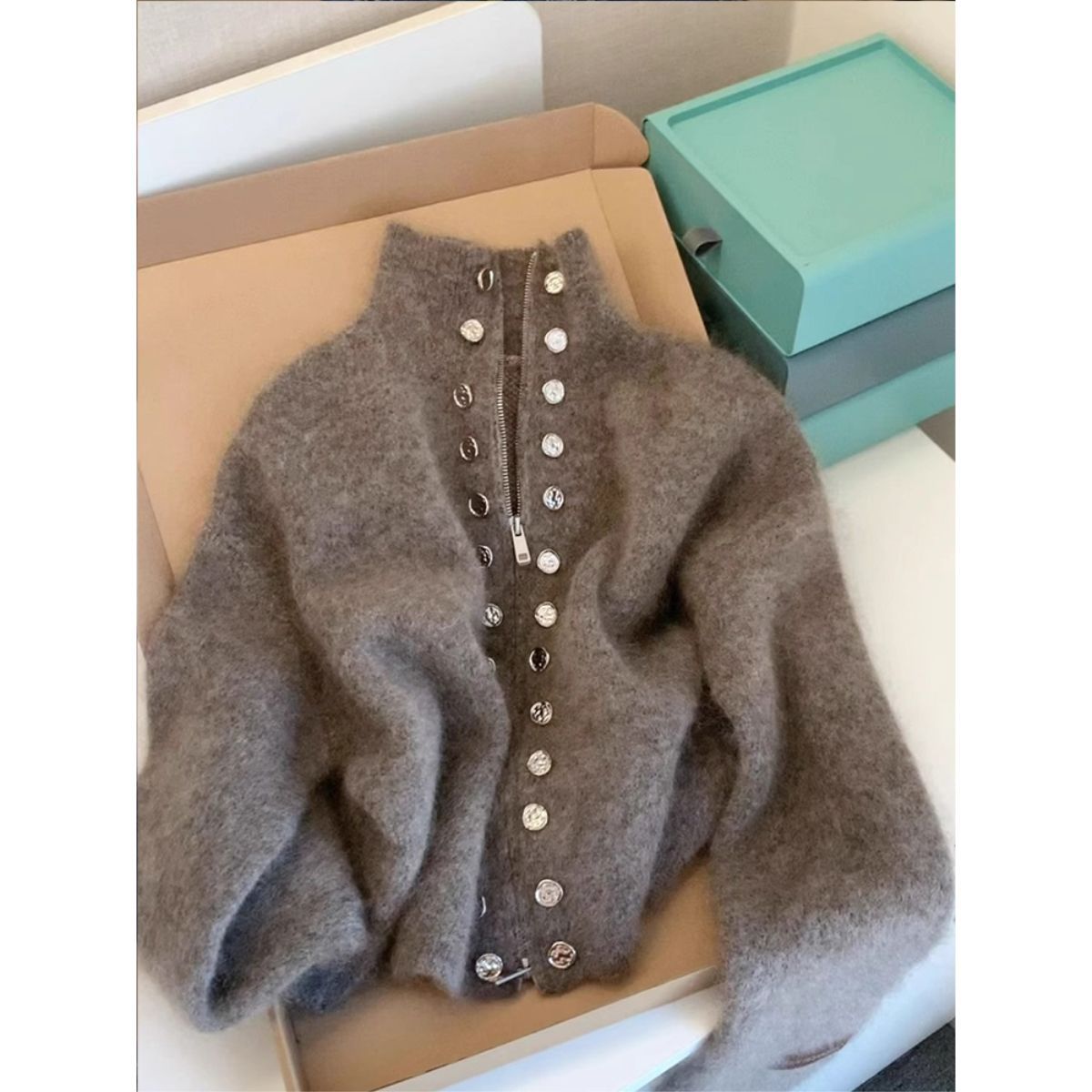 Women's Double-Breasted Stand-Up Collar Knitwear