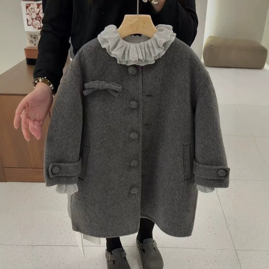 Vintage bow tie thick wool coat