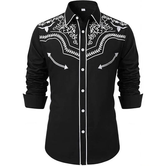 Mens Retro Western Long Sleeve Shirt